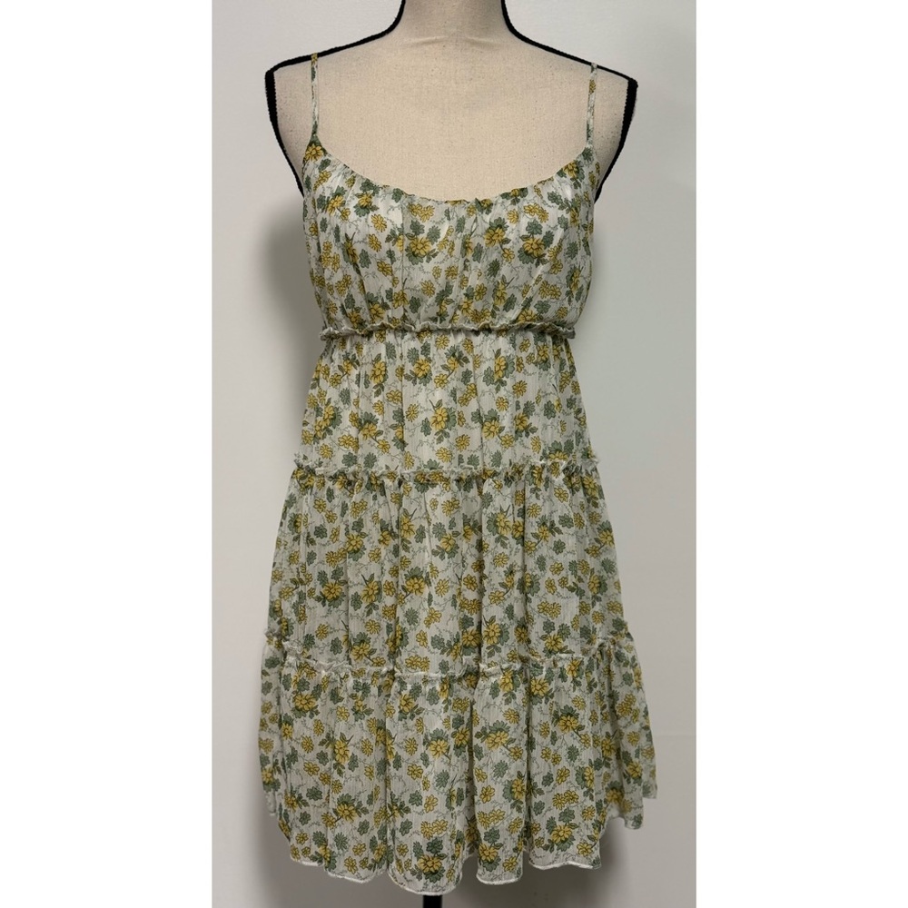 Trixxi Spaghetti Strap Floral Chiffon Mini Dress Green & Yellow Juniors Size M